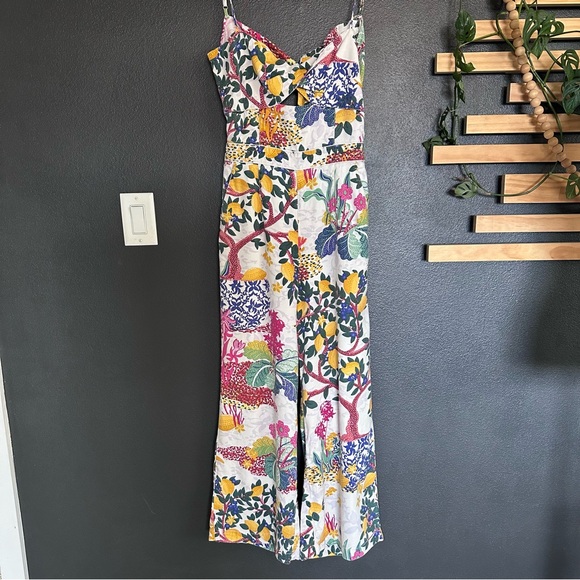 Anthropologie Maeve Cut Out Linen Spring/Summer Print Jumpsuit. - Picture 4 of 14